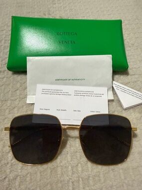 Bottega Veneta Gold Metal Frame Sunglasses with Black Lenses